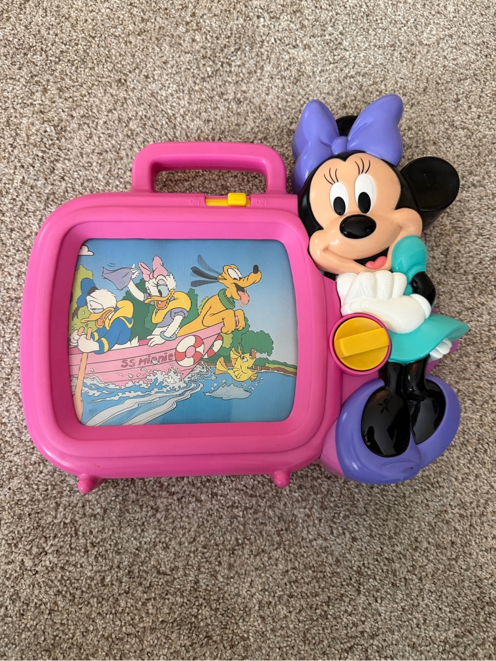 Disney Minnie Mouse Vintage Wind-Up Musical Scrolling TV Toy